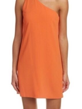Alice + Olivia Electra One-Shoulder Mini Dress in Orange, Size M